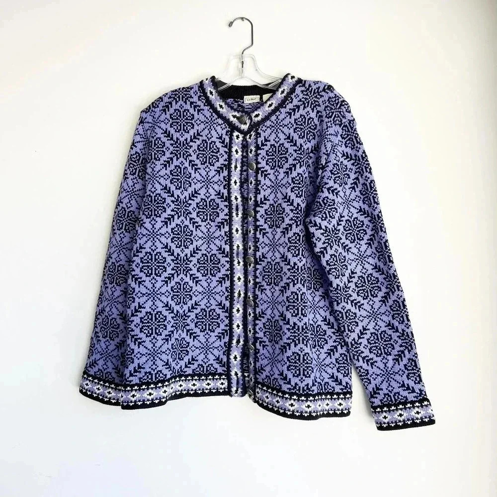 L.L. Bean Nordic Design Cardigan Sweater - Purple & Black